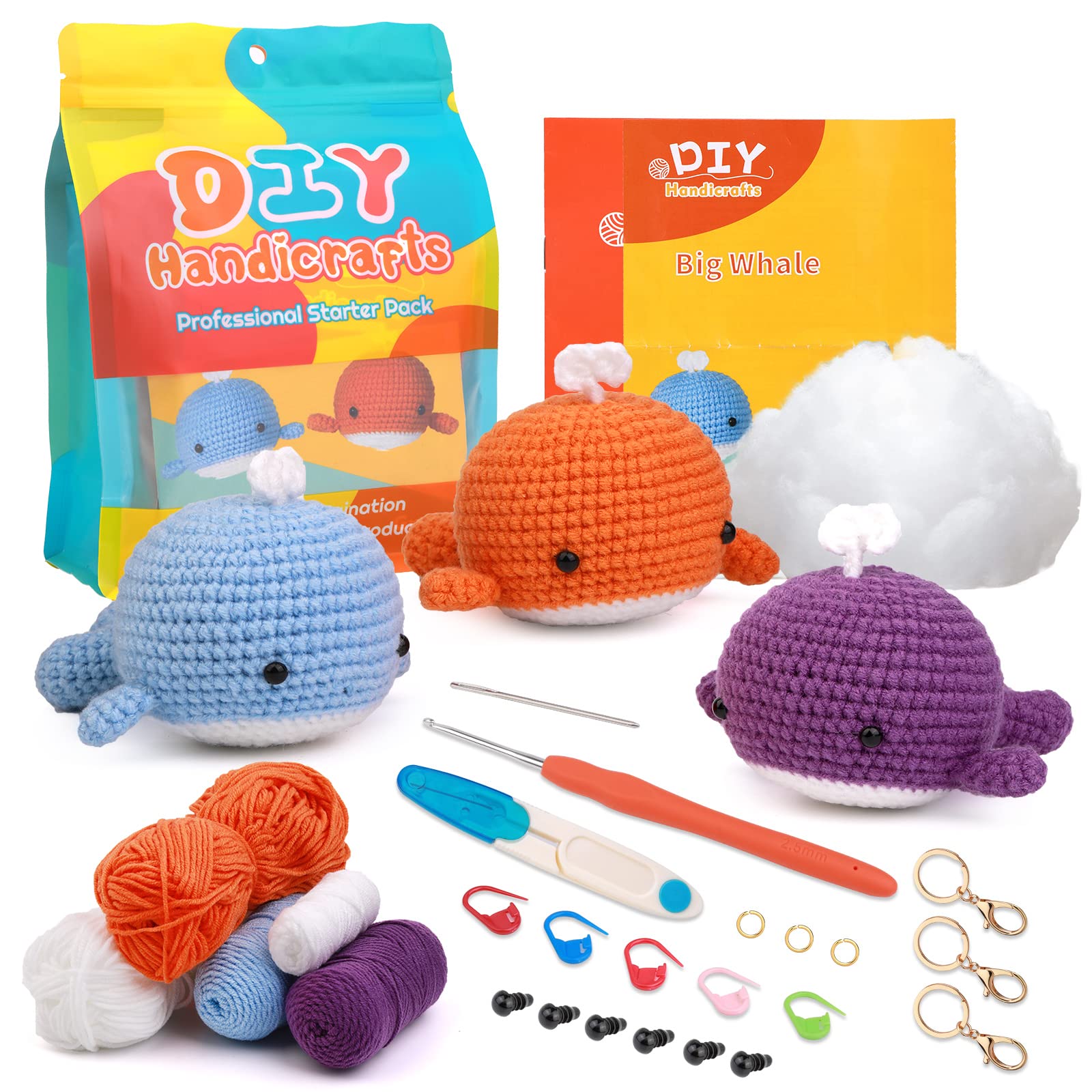 3 Colors Whale Crochet Kit for Beginners Kdafio